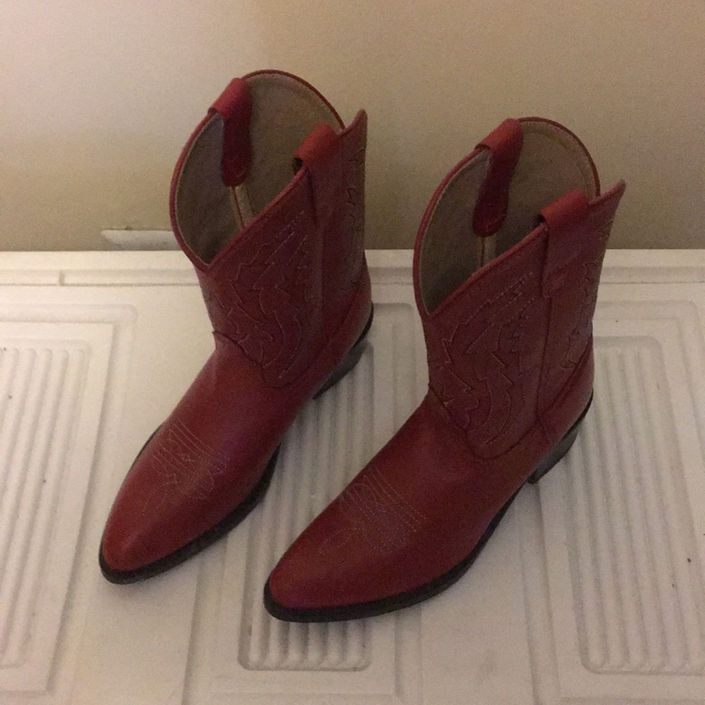 Pocono Western Red Childrens Leather Boots 7 1/2 Cowboy